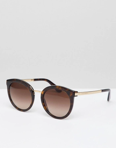 Dolce & Gabbana Round Sunglasses In Tort - Brown