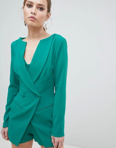 Lavish Alice Double Breasted Blazer Style Romper - Green