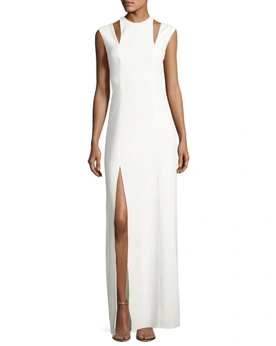 Halston Heritage Sleeveless Cutout Stretch Crepe Column Gown In Chalk