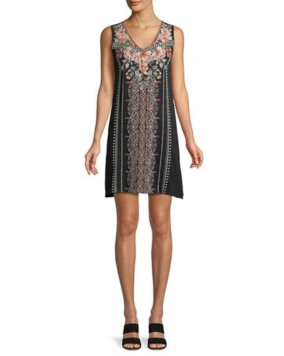 Johnny Was Plus Size Calida Sleeveless Embroidered Tank Tunic In Black