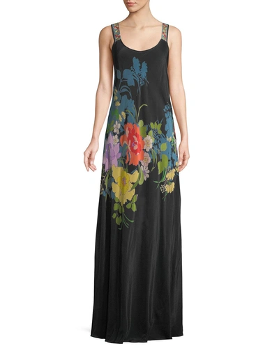 Johnny Was Fusion Sleeveless Floral-print Maxi Dress In Multi Black