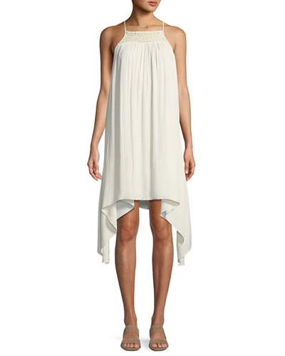 Halston Heritage Smocked High-neck Sleeveless Dress In Cream