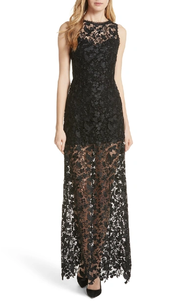 Alice And Olivia Danielle Silk Lace Overlay Sheer Maxi Dress In Black