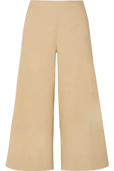 Vince High-waist Stretch-linen Ankle Culotte Trousers In Beige