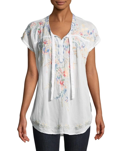 Johnny Was Dreaming Embroidered Tie-front Blouse, Plus Size In White
