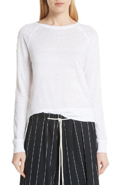 Vince Raglan Crewneck Long-sleeve Linen Top In Optic White