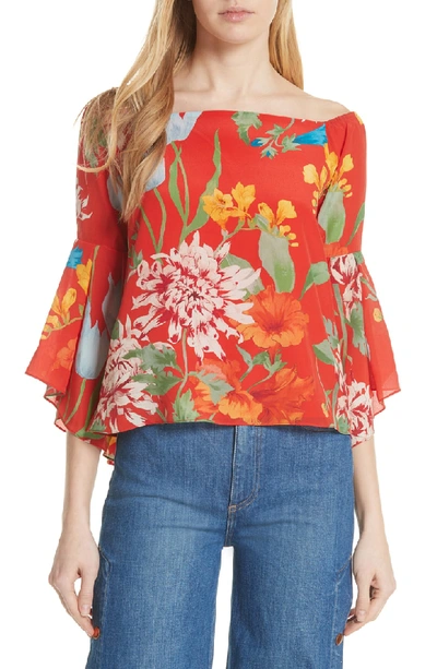 Alice And Olivia Shera Off-the-shoulder Floral-print Top In Greenwich Garden Poppy