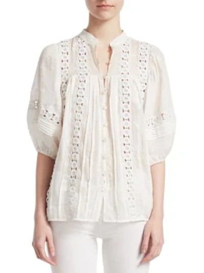 Zimmermann Castile Floral Embroidered Button-down Top In Ivory