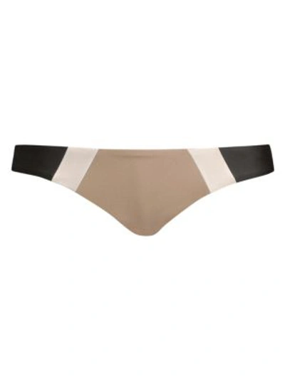 Pilyq Tricolor Swim Bikini Bottom W/ Colorblock Front In Cadillac