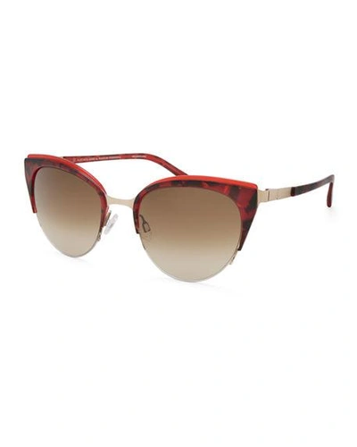 Barton Perreira Tanaquil Stainless Steel Cat-eye Sunglasses In Red Pattern