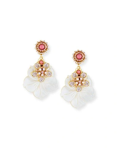Jose & Maria Barrera Mother-of-pearl & Opal Flower Drop Earrings In Pink