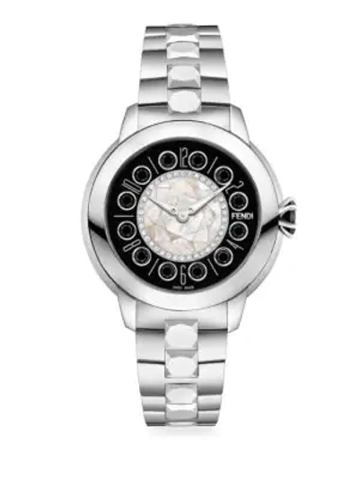 Fendi 33mm Ishine Stainless Steel Bracelet Watch W/ Diamond Bezel In Silver