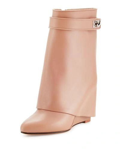 Givenchy Calfskin Shark-lock Fold-over Bootie In Old Pink