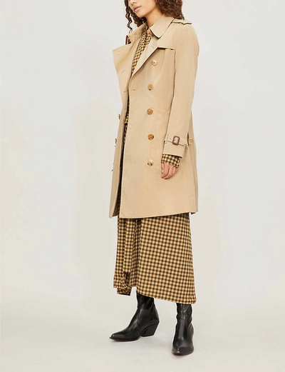 Burberry Protective Womens Beige The Kensington Heritage Check-lined Cotton-gabardine Trench Coat In Honey