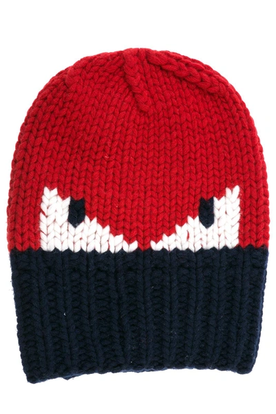 Fendi Men's Wool Beanie Hat  Monster Eyes In Red