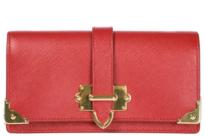Prada Women's Leather Cross-body Messenger Shoulder Bag Porta Iphone In Red