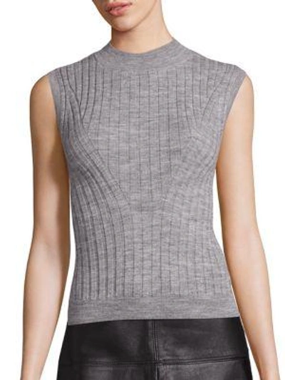 Rebecca Taylor Rib-knit Mockneck Pullover In Heather Grey