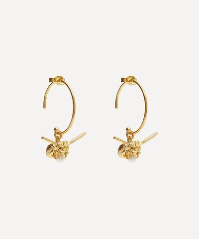 Alex Monroe Gold-plated Flying Bee Pearl Hoop Earrings