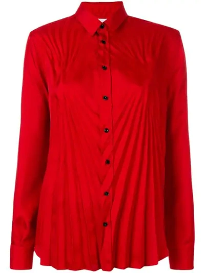 Maison Margiela Pleated Satin Blouse In Red