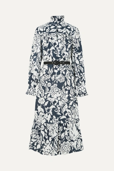Alexa Chung Ruffle-trimmed Printed Cotton-poplin Midi Dress In Navy