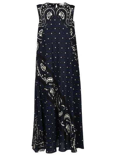 Red Valentino Floral Long Dress In Cobalto