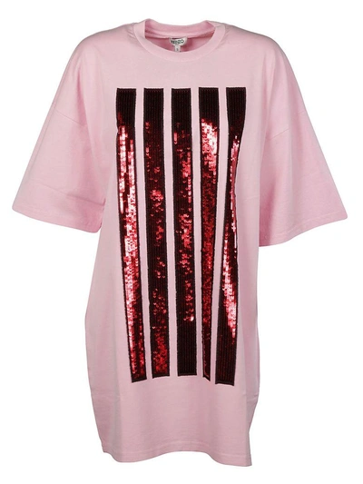 Kenzo Oversized Sequin Stripes T-shirt Dress In Pink