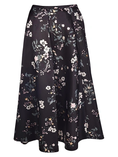 Rochas Pleated Tropical Floral Print Skirt In Black
