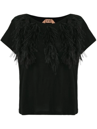 N°21 Feathers Applications T-shirt In Black