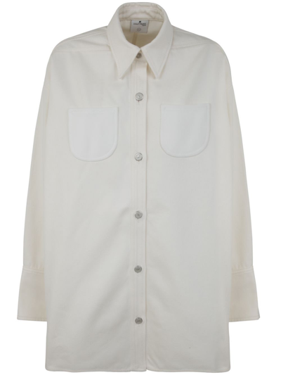 Courrèges Mega Size Dry Denim Shirt In Blanco