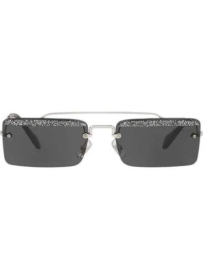Miu Miu Embellished Société Sunglasses In Silver