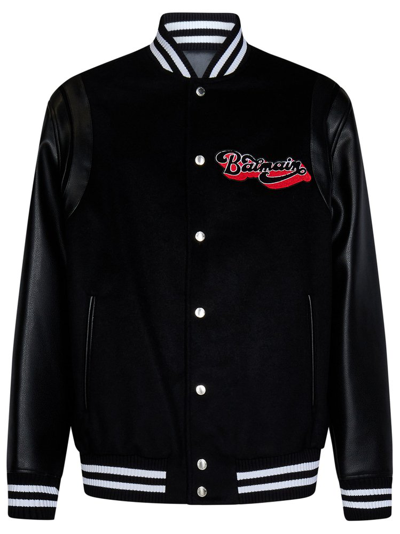 Balmain Logo-patch Virgin Wool Bomber Jacket In Black  