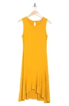 West Kei Sleeveless Asymmetrical Ruffle Hem Dress In Mustard
