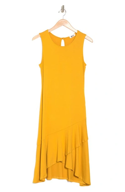 West Kei Sleeveless Asymmetrical Ruffle Hem Dress In Mustard