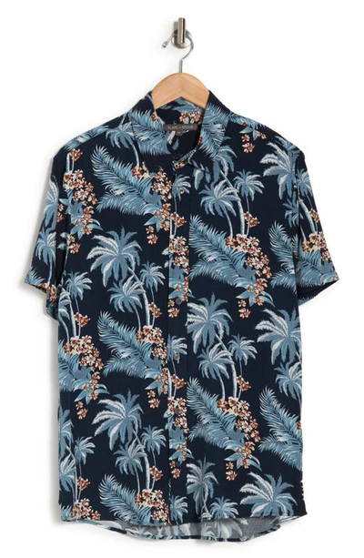 Slate & Stone Tropical Short Sleeve Button-up Shirt In Blue Palm Tree