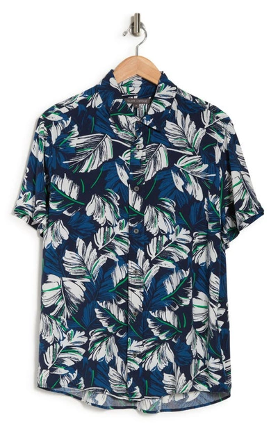 Slate & Stone Palm Short Sleeve Button-up Shirt In Navy Absract Flower