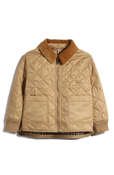 Burberry Kids' Corduroy-collar Quilted Jacket In Beige