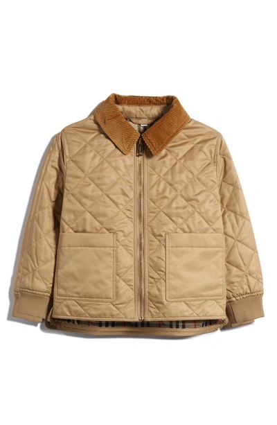 Burberry Kids' 灯芯绒领绗缝夹克 In Beige