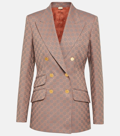Gucci Double-breasted Gg-jacquard Cotton-blend Jacket In Pink & Purple