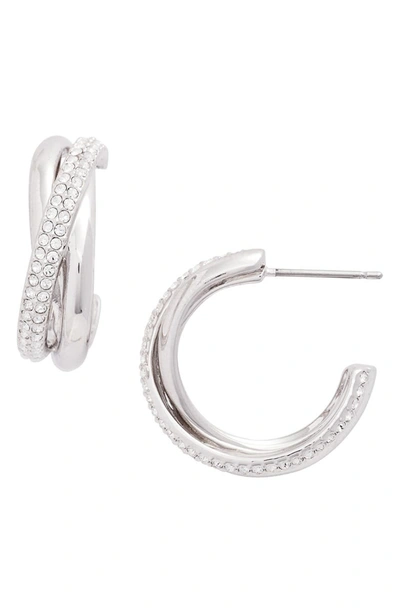 Nadri Trinity Pave Hoop Earrings In Silver