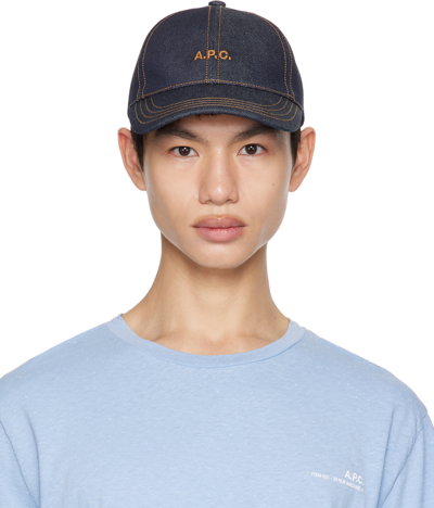 Apc A.p.c. Logo Embroidered Denim Baseball Cap In Blue