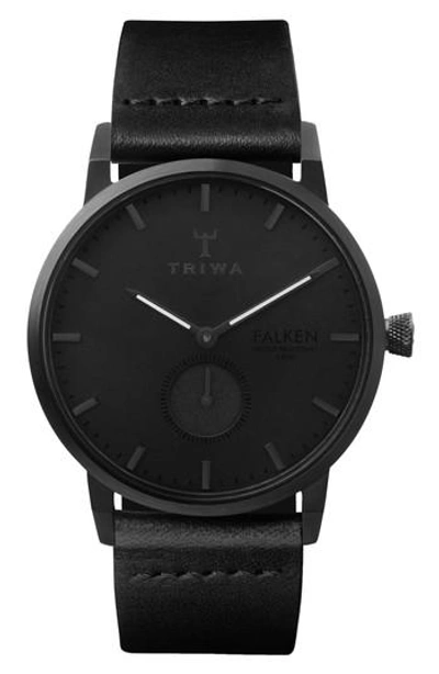 Triwa Midnight Falken Leather Strap Watch, 38mm In Black