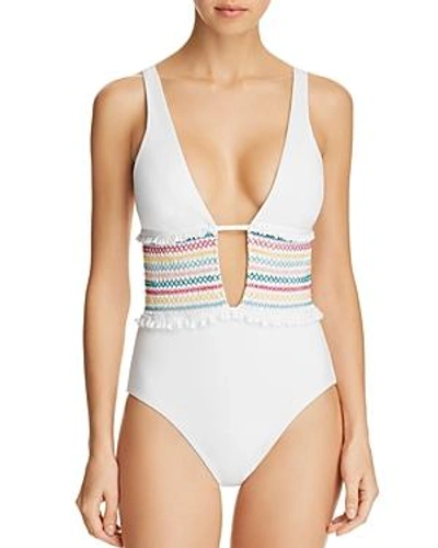 Isabella Rose Crystal Cove Smocked One-piece Swimsuit In White