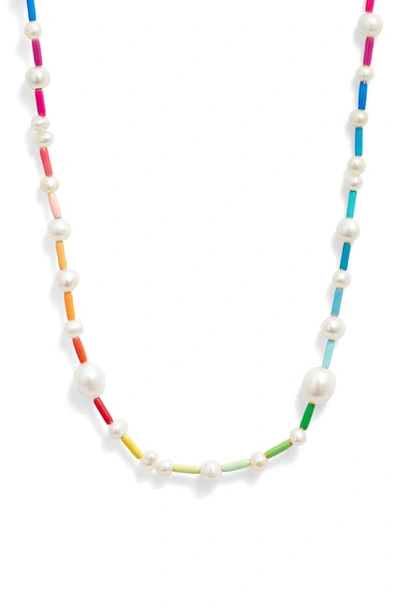 Roxanne Assoulin The Happy Pearl Gold-tone, Enamel And Pearl Necklace In Blue Multi