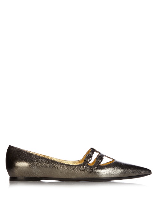Bottega Veneta Leather Ballet Flats In Antiqued Silver | ModeSens