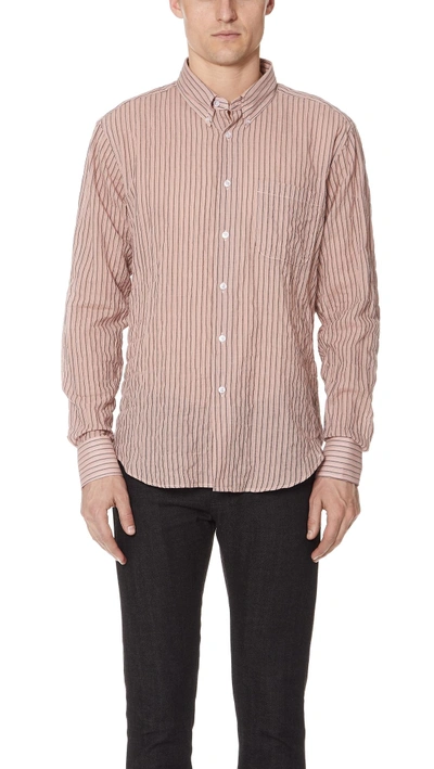 Naked & Famous Striped Summer Button Up Shirt In Red