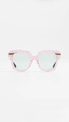 Gucci Metal & Glittered Acetate Square Sylvie Web Sunglasses, Pink