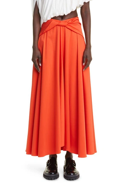 Altuzarra Pythia Twist-front Cotton-blend Poplin Maxi Skirt In Bright Coral