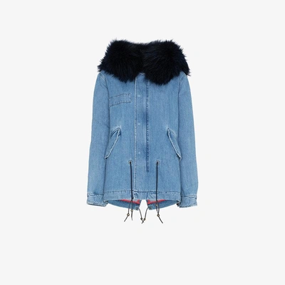 Mr & Mrs Italy Denim Jacket With Fur Ruff In Blue