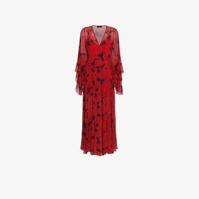 De La Vali Oswalda Printed Silk Chiffon Wrap Dress In Red