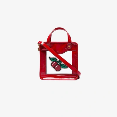 Anya Hindmarch Cherries Rainy Day Small Appliquéd Patent-leather And Pvc Tote In Red